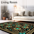 Gold Teal Floral Sunburst Mandala Rug