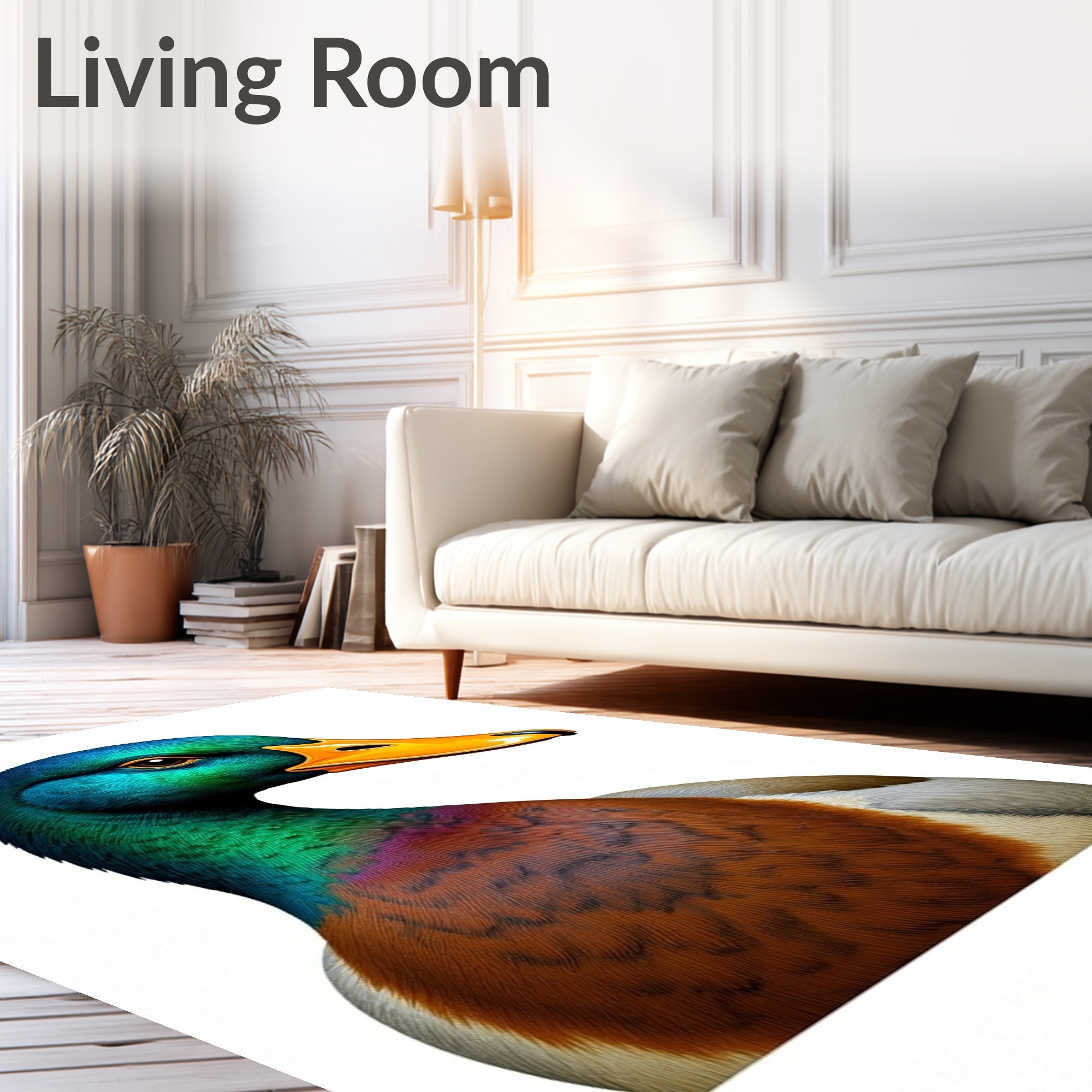 Mallard Duck Portrait Green Blue Orange Rug