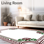 Maroon Dark Green Floral Art Deco Rug