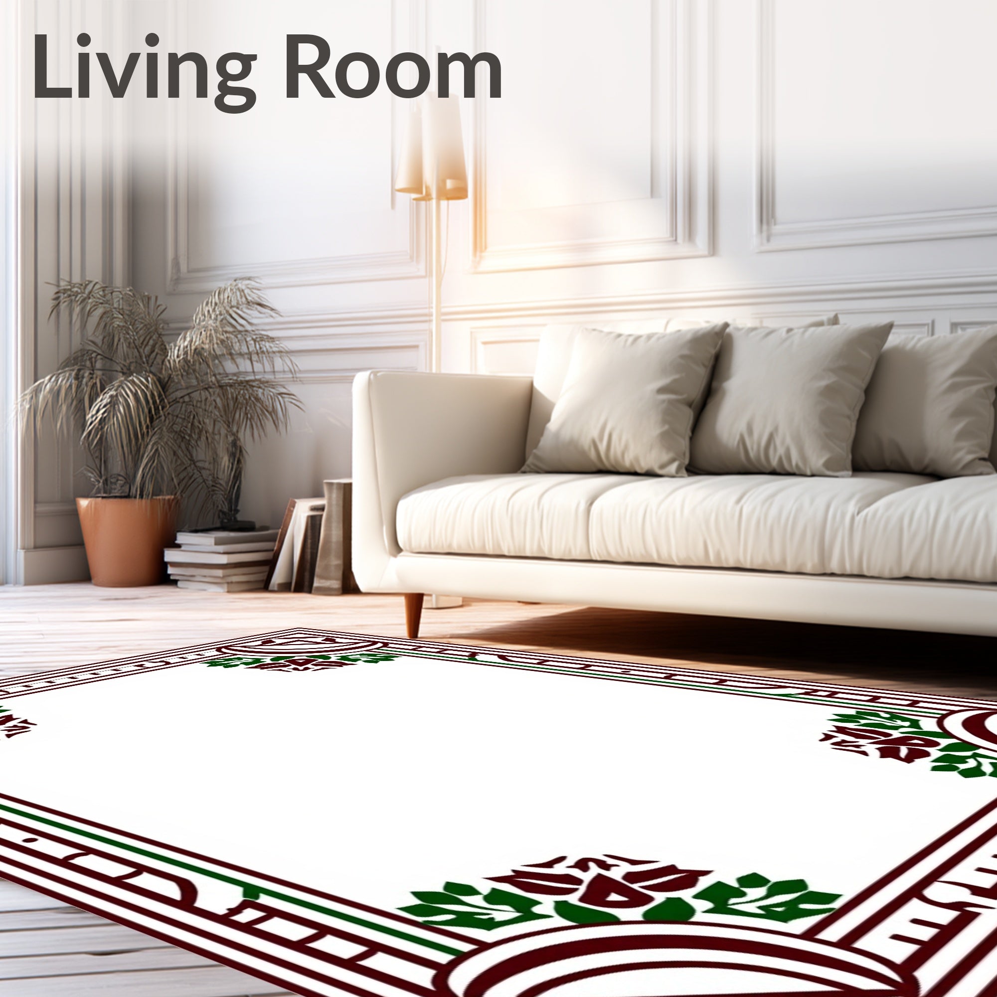 Maroon Dark Green Floral Art Deco Rug
