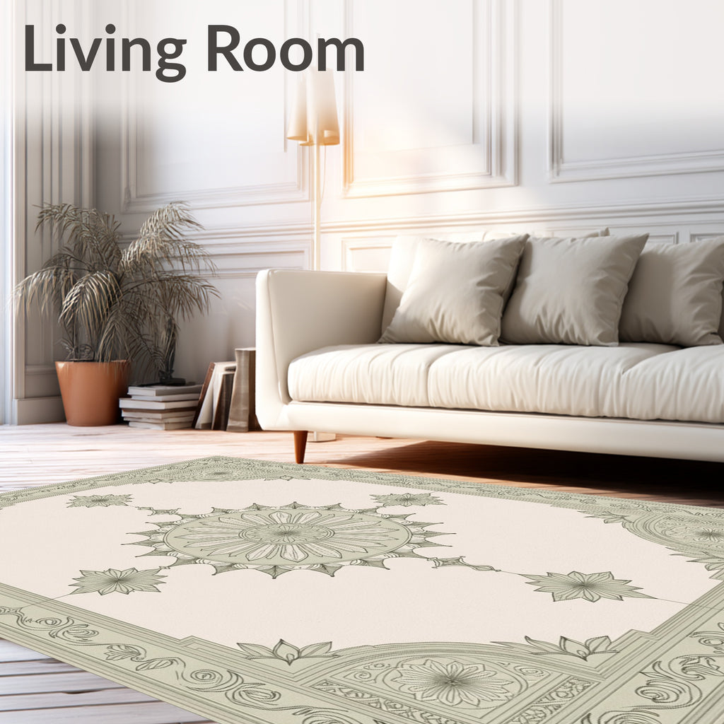 Sage Floral Medallion Border Rug