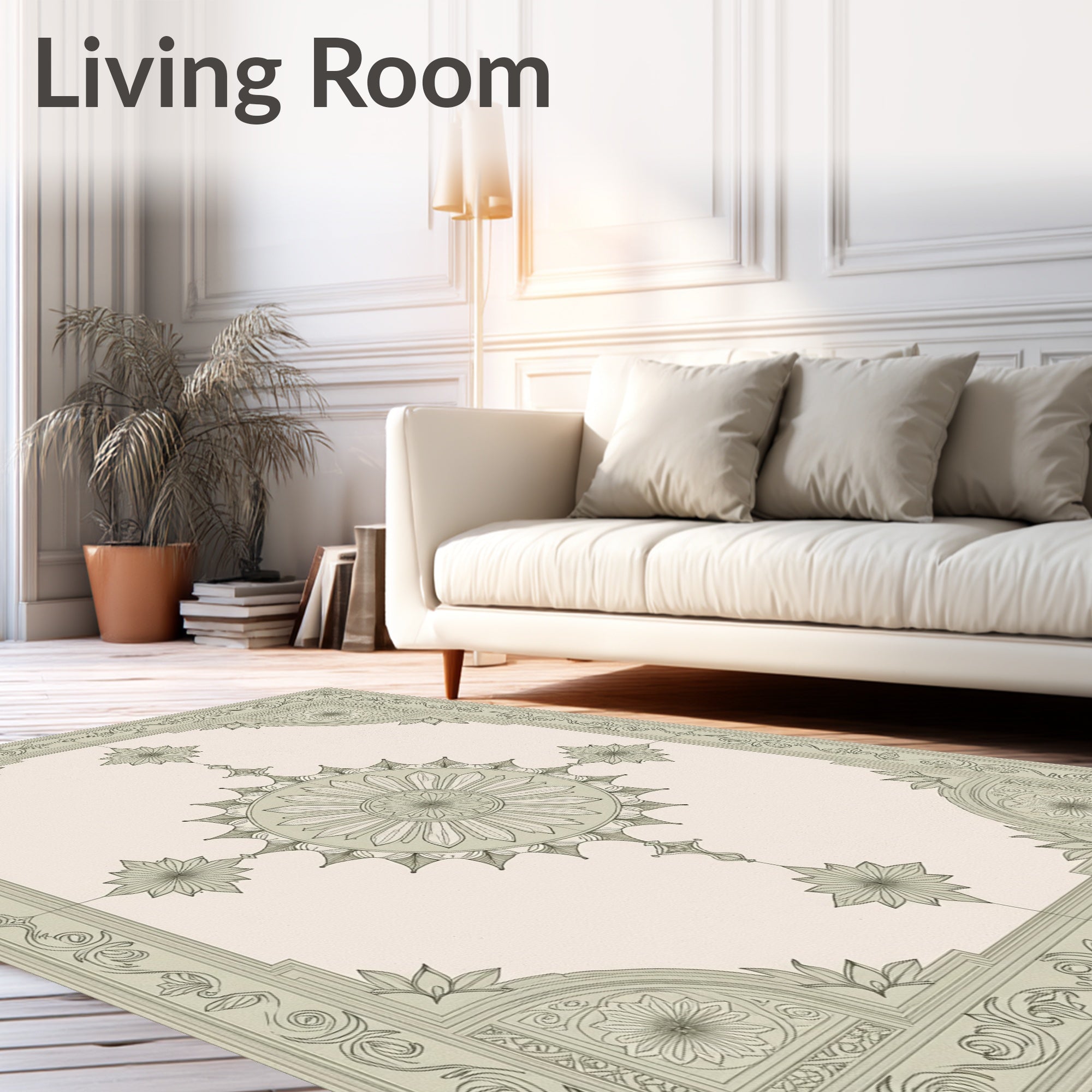 Sage Floral Medallion Border Rug