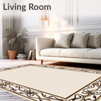 Ornate Brown and Gold Floral Border Rug