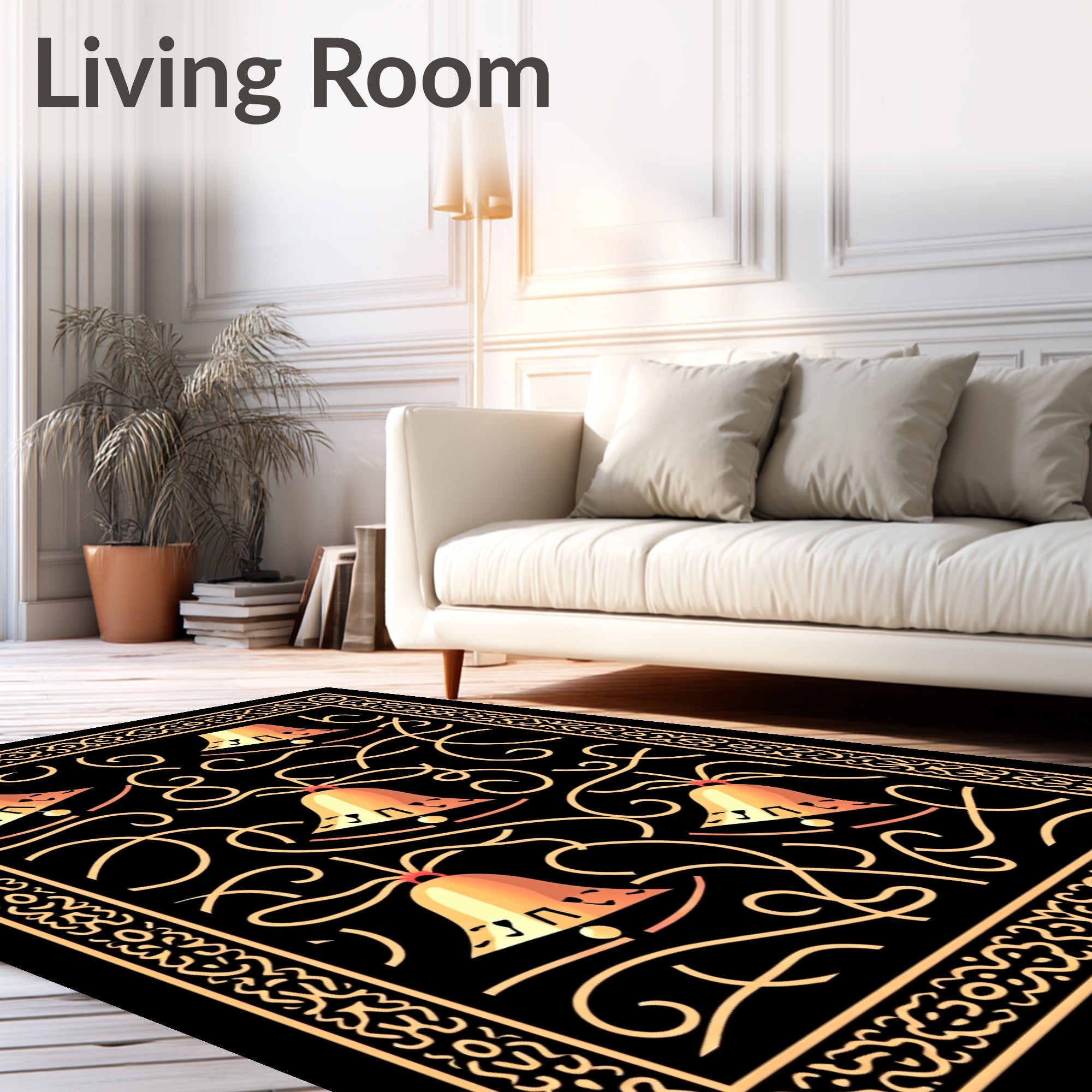 Golden Bells Swirl Border Rug