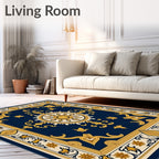 Deep Blue Golden Sun Medallion Rug