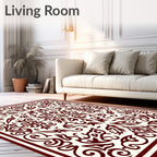 Crimson Ivory Arabesque Scrollwork Rug