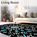 Midnight Blue White Starburst Floral Rug