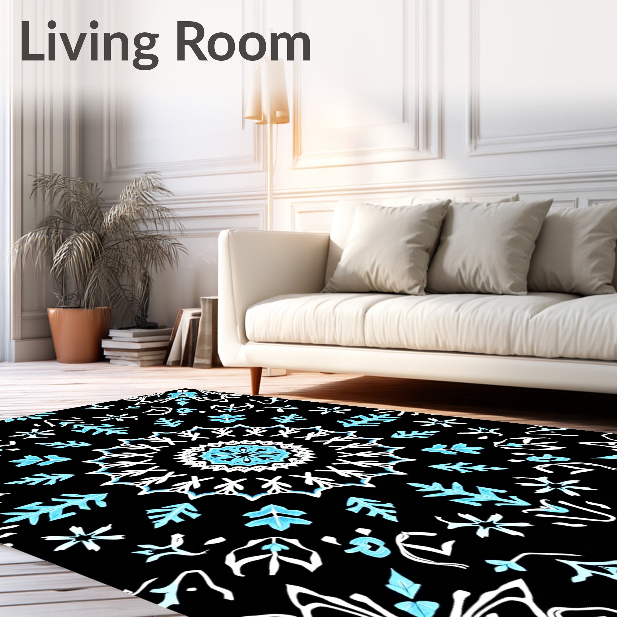 Midnight Blue White Starburst Floral Rug