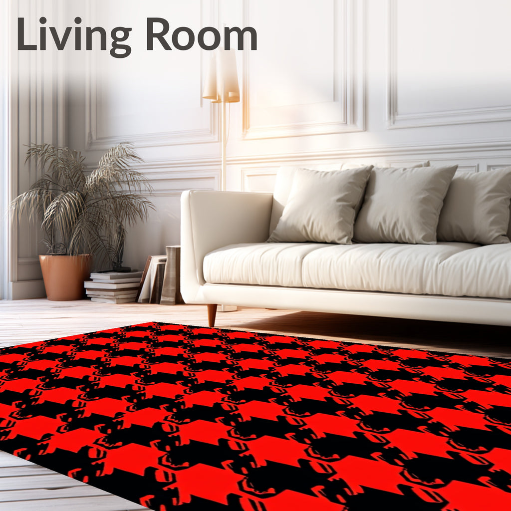 Bold Red Houndstooth Checkered Rug