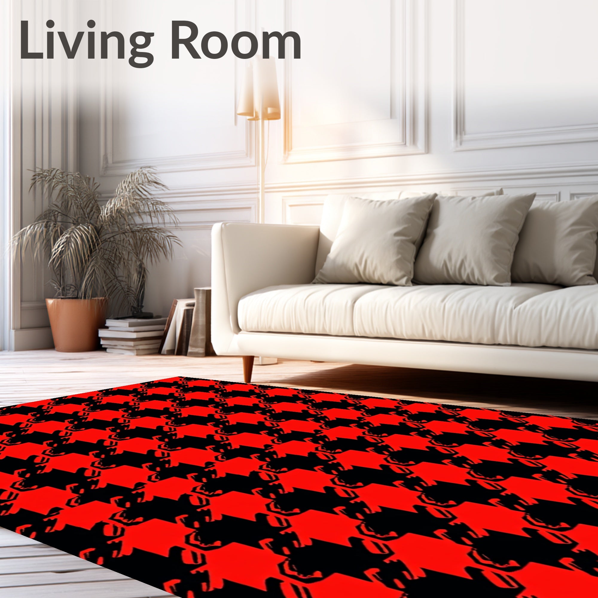 Bold Red Houndstooth Checkered Rug