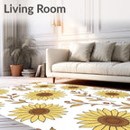 Golden Yellow Sunflowers and Leaves Rug