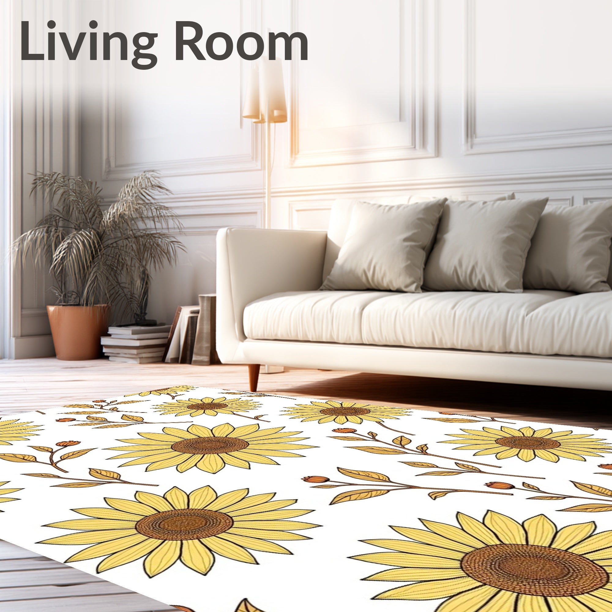 Golden Yellow Sunflowers and Leaves Rug