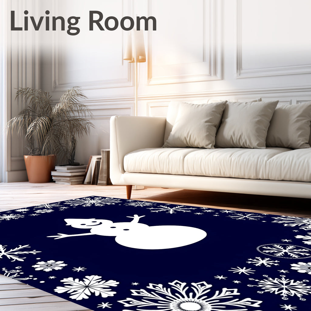 Winter White Snowman Snowflake Border Rug