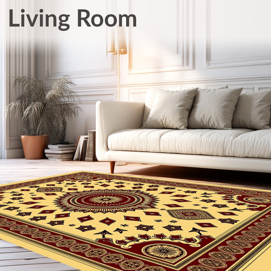 Maroon Medallion Sunburst Cream Rug