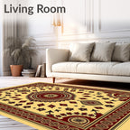 Maroon Medallion Sunburst Cream Rug