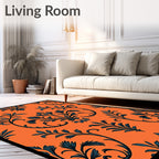 Deep Blue Floral Damask Orange Rug