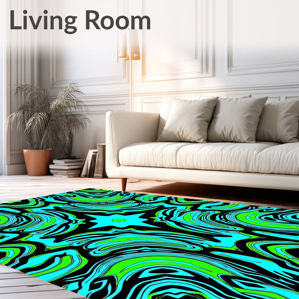 Vibrant Blue Green Swirl Symmetry Rug