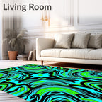 Vibrant Blue Green Swirl Symmetry Rug