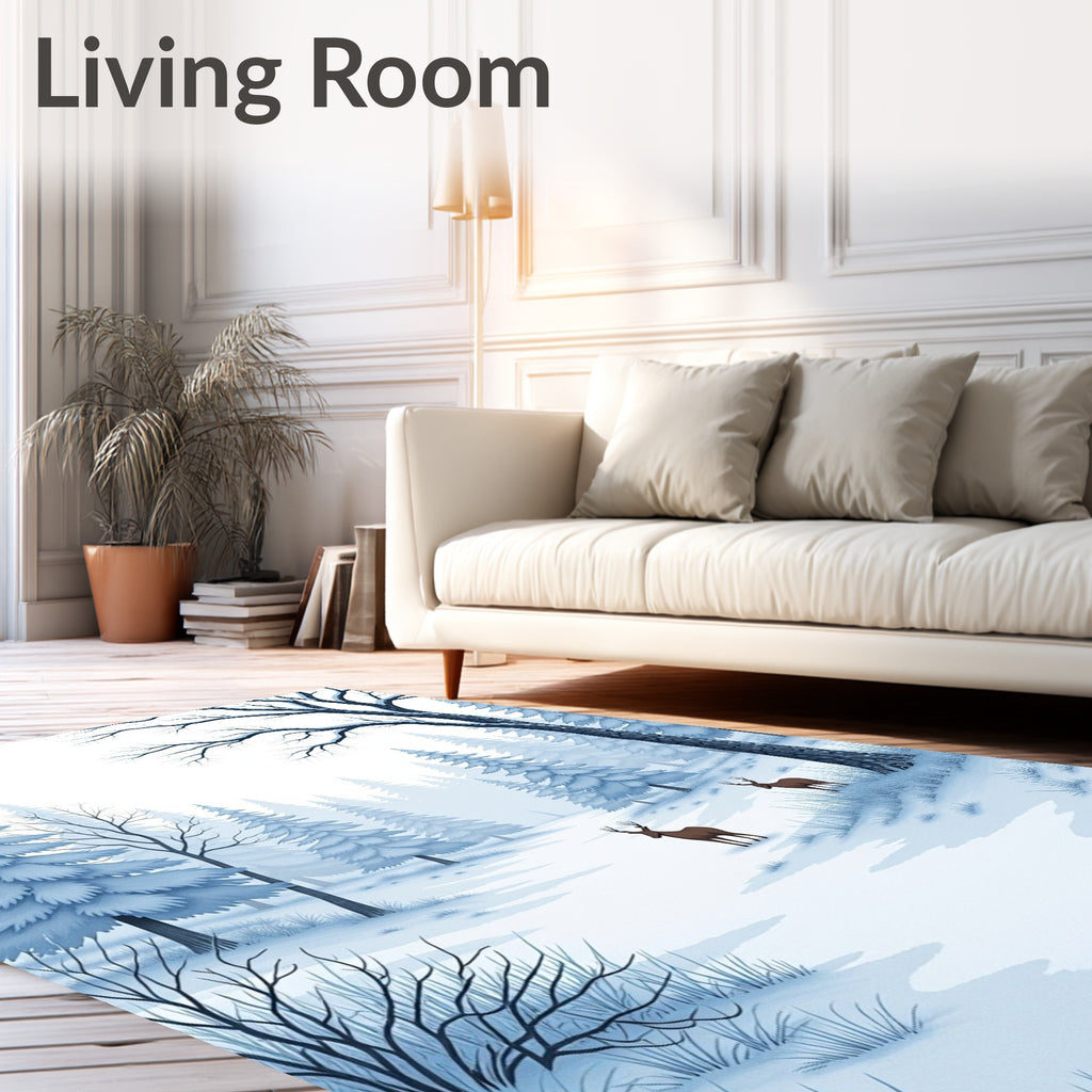Winter Forest Snow Deer Landscape Rug