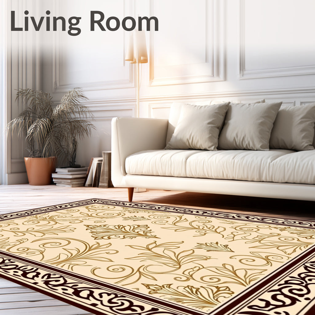 Golden Floral Scrollwork Border Rug