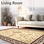 Golden Floral Scrollwork Border Rug
