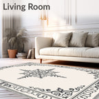 Elegant Gray Ornamental Star Border Rug