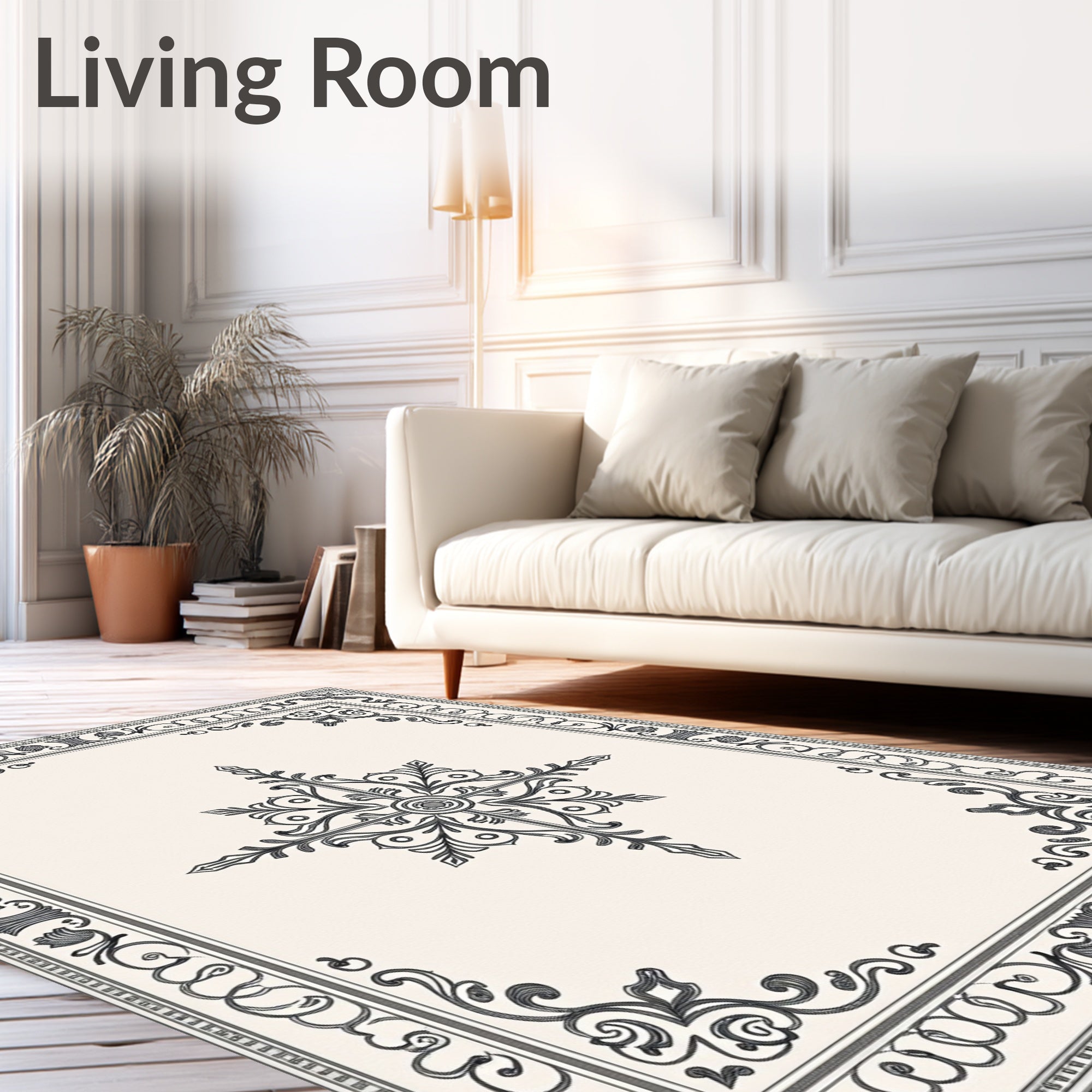 Elegant Gray Ornamental Star Border Rug