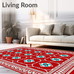 Crimson White Teal Geometric Diamond Rug