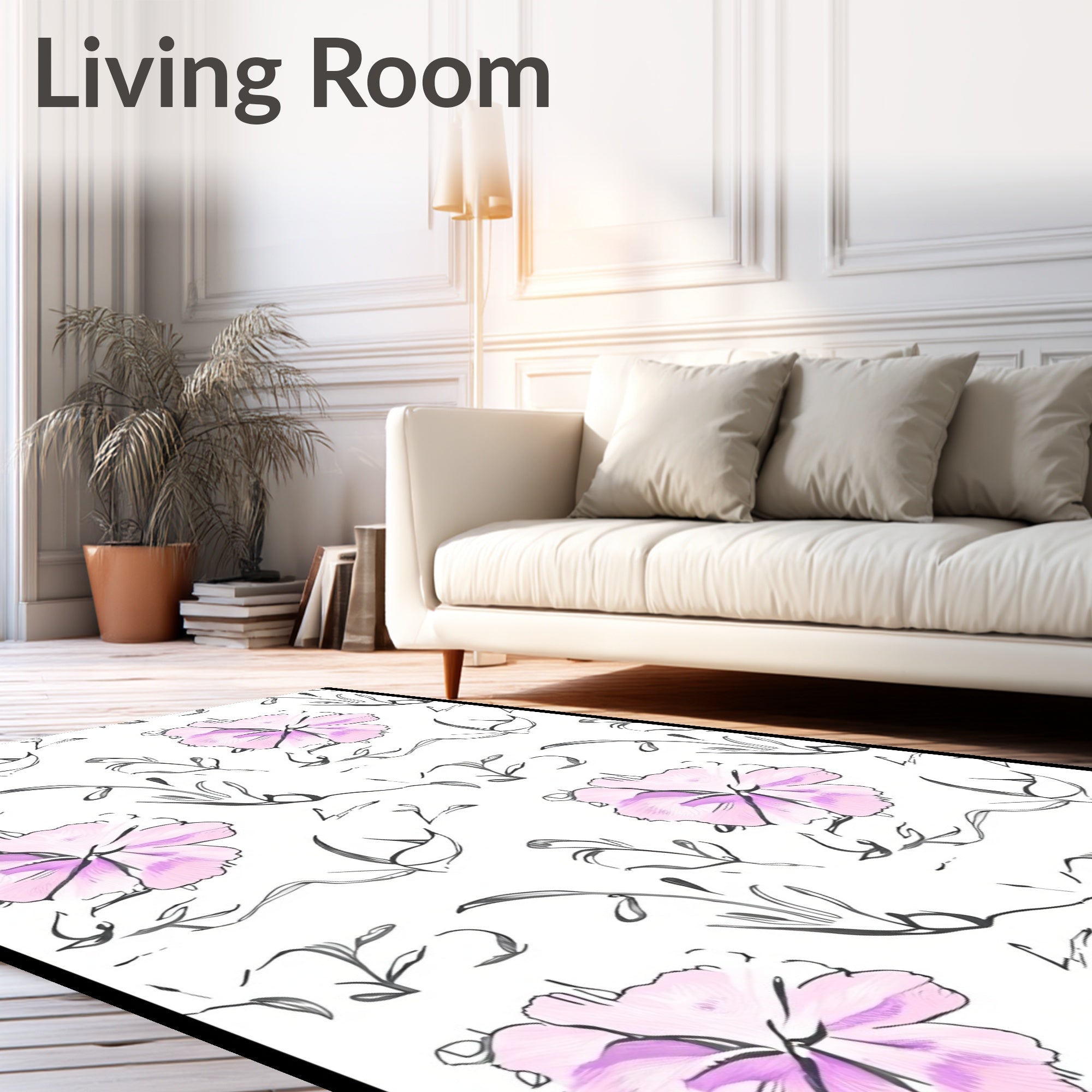 Soft Pink Watercolor Floral Sketch Rug
