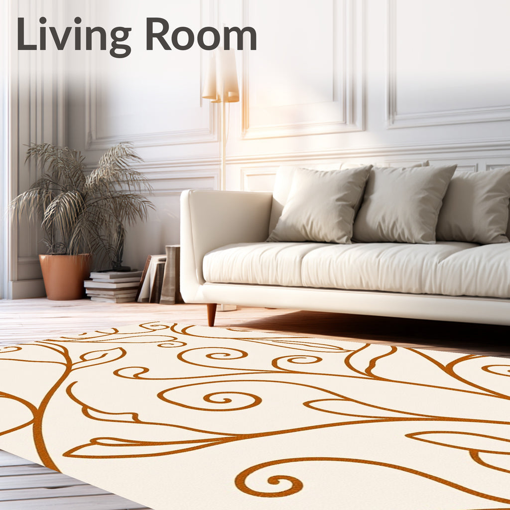 Burnt Orange Floral Vine Swirl Rug