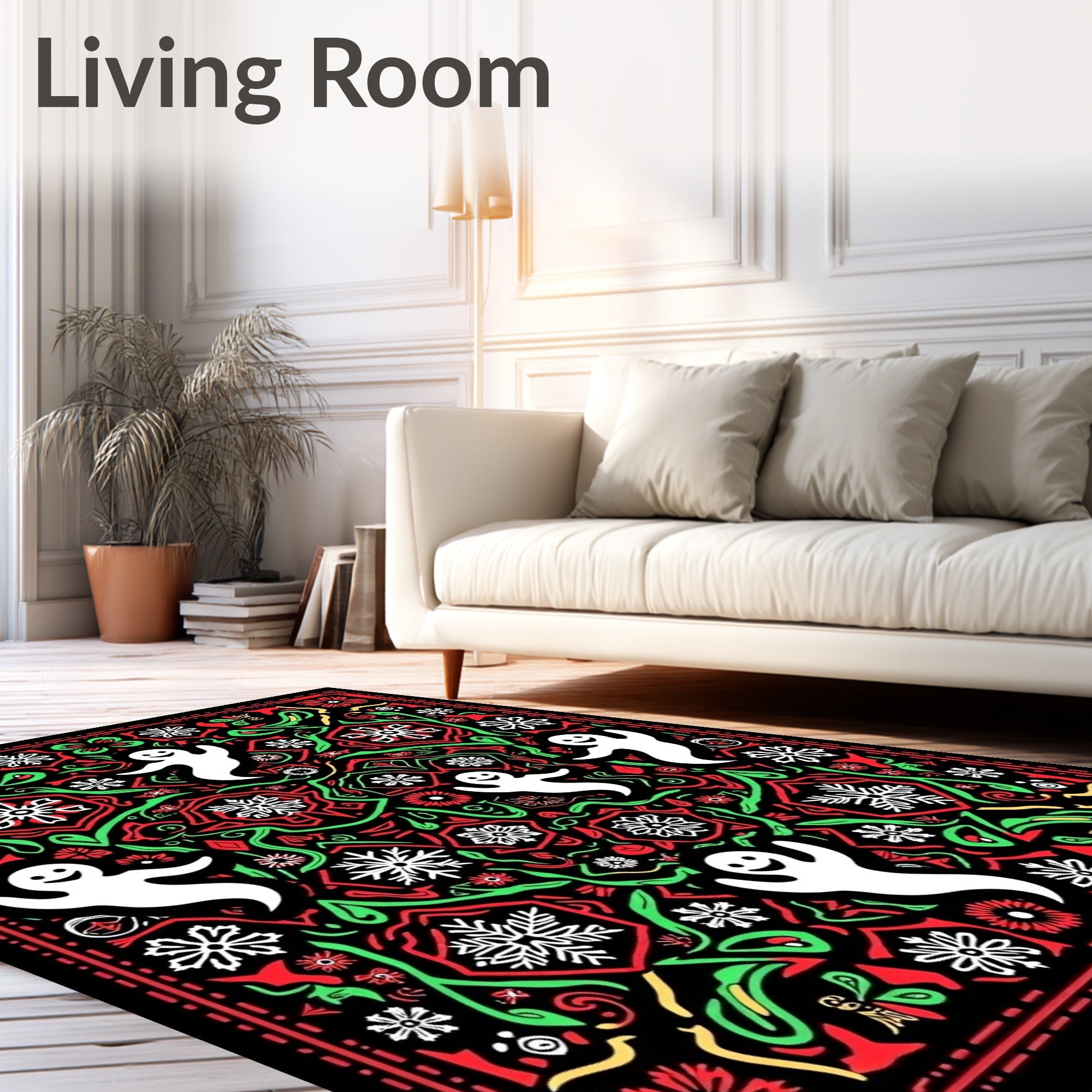 Festive Ghosts and Snowflakes Jolly Rug