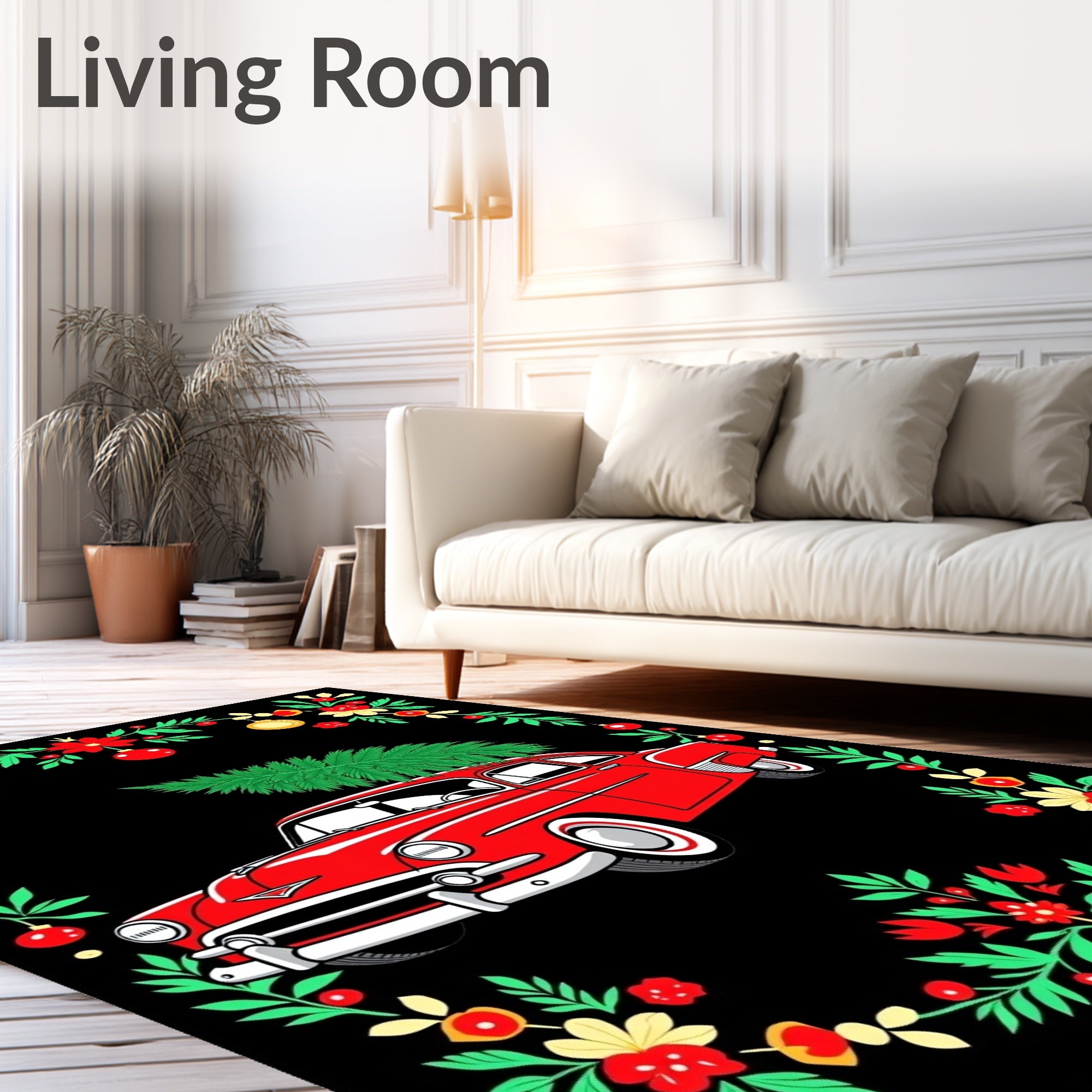 Red Vintage Car Christmas Tree Garland Rug