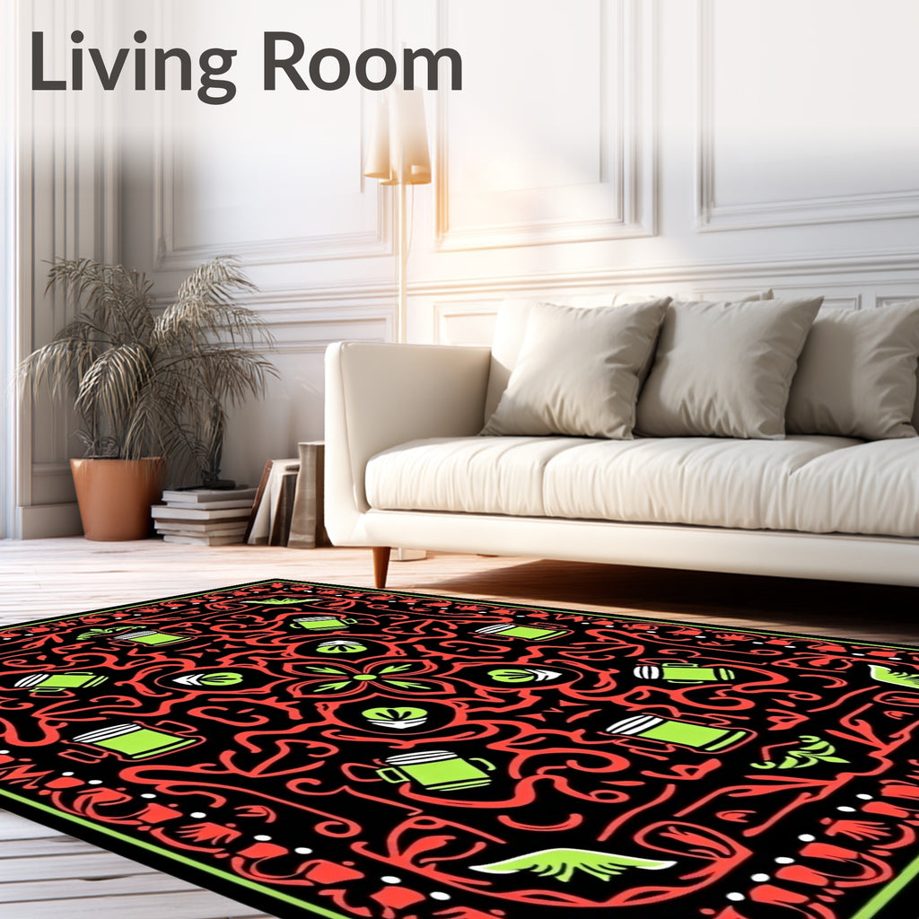 Black Red Green Mug Medallion Rug