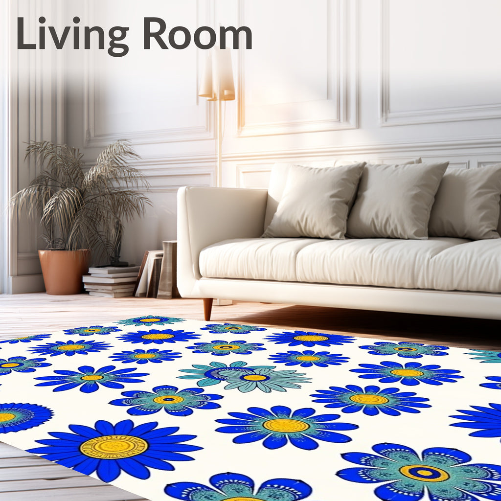 Vibrant Blue Golden Daisy Collage Rug