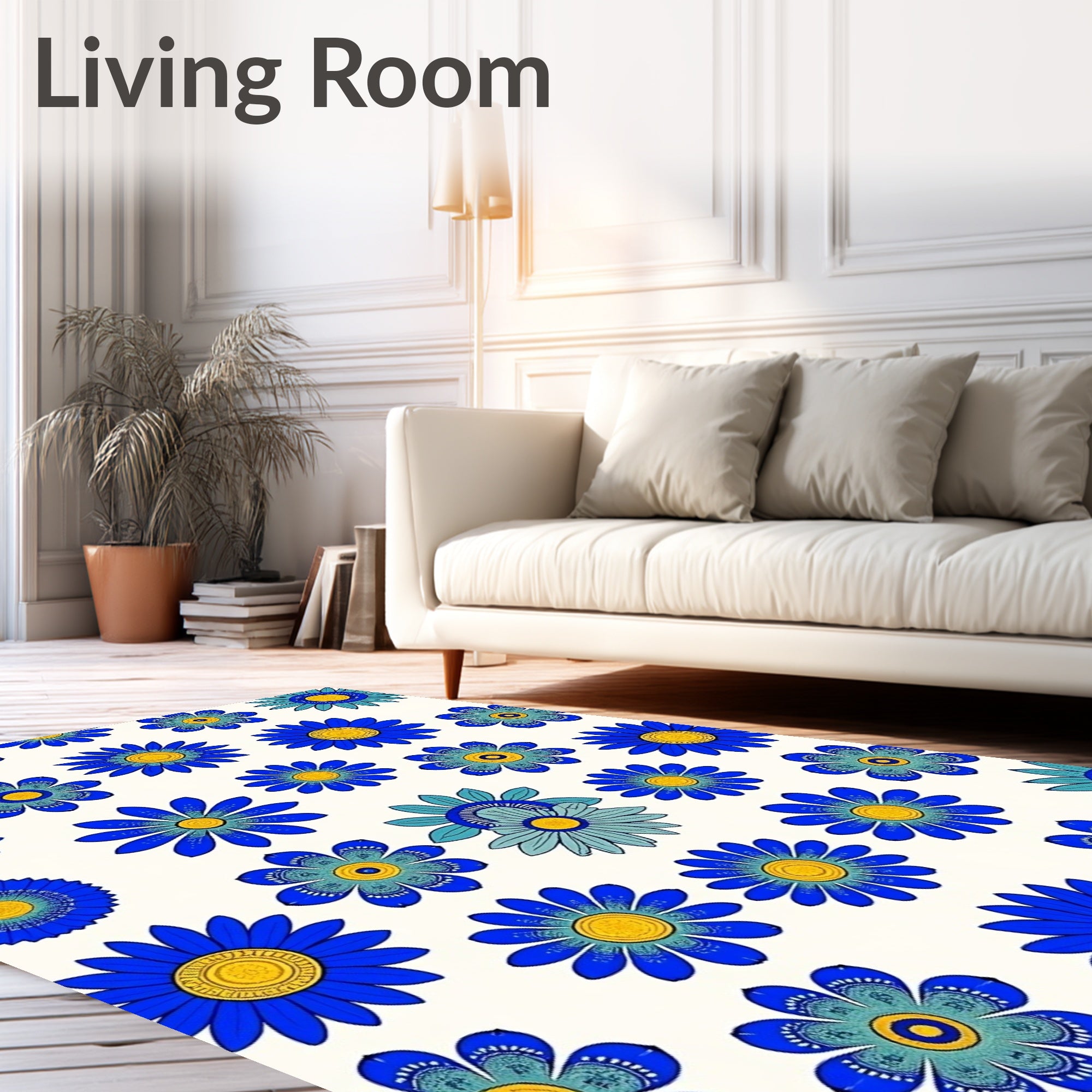 Vibrant Blue Golden Daisy Collage Rug