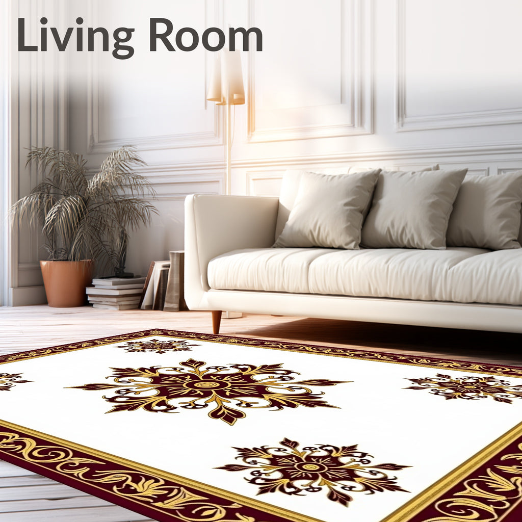 Deep Red Gold Filigree Medallion Rug