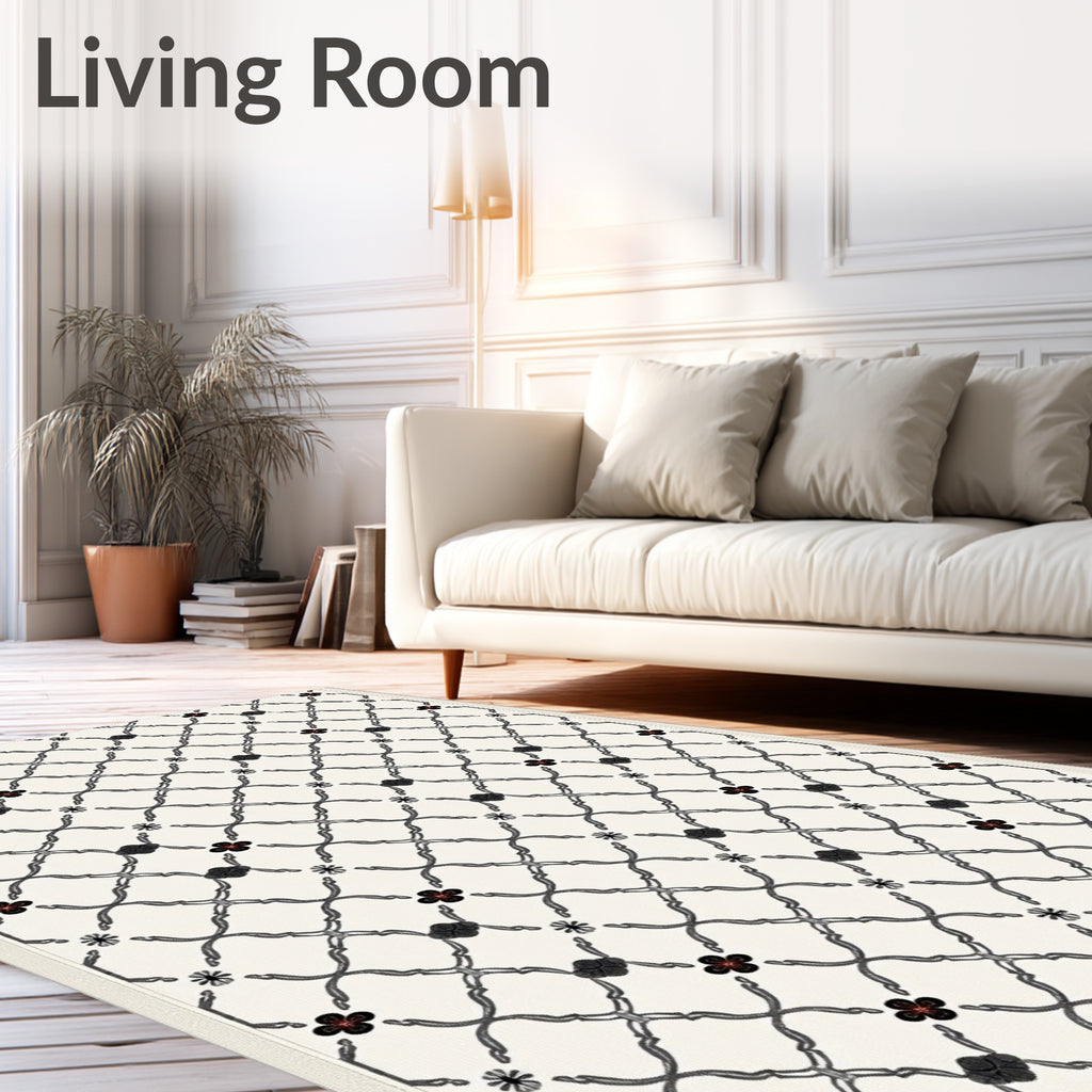 Classic Lattice Red Flower Rug