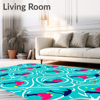 Playful Pink Blue Whimsical Fish Waves Rug