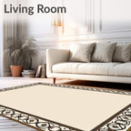 Elegant Ivory Brown Floral Border Rug