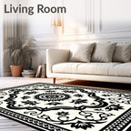 Monochromatic Floral Medallion Scroll Border Rug