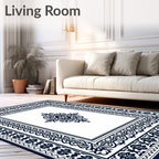 Dark Blue Ornate Floral Medallion Rug