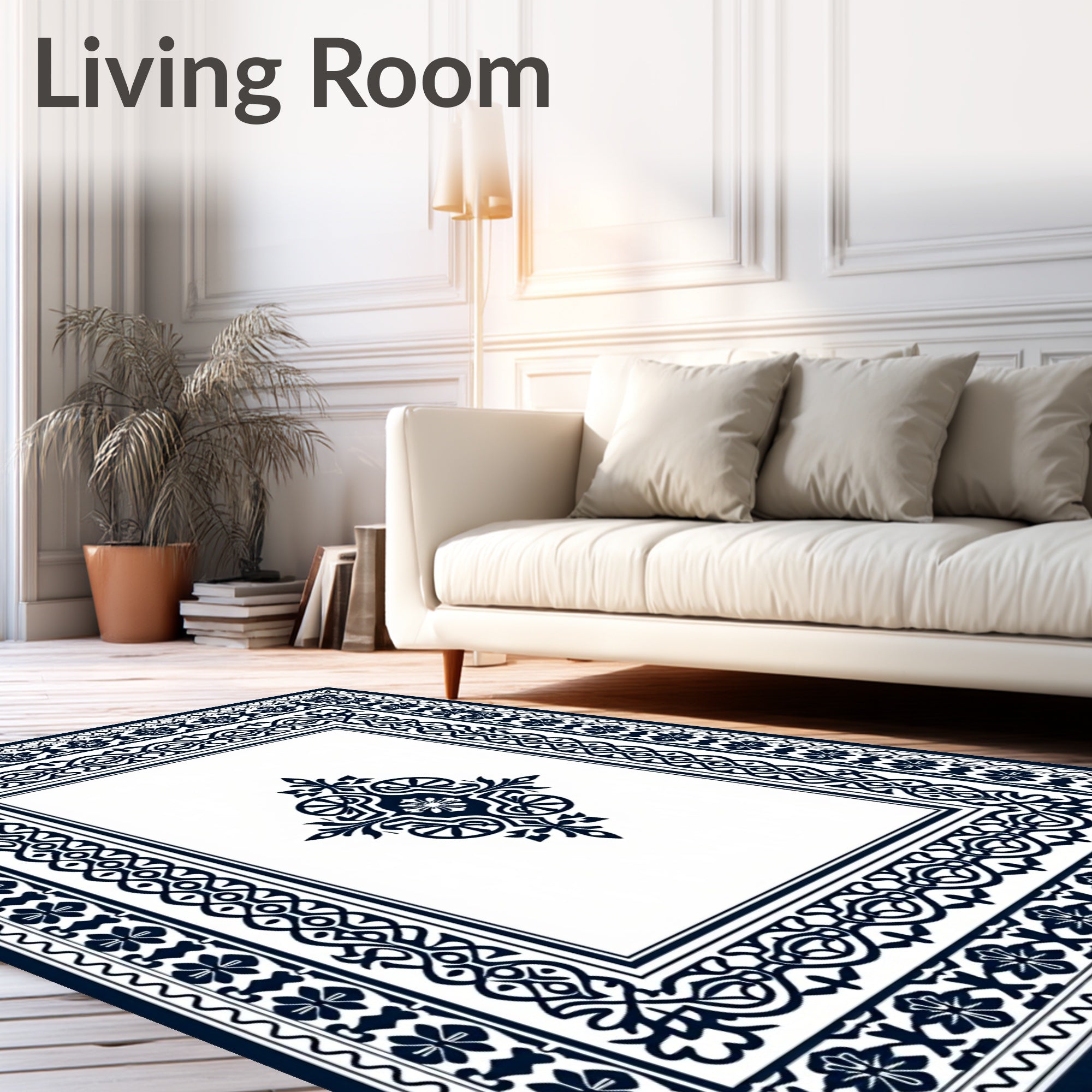 Dark Blue Ornate Floral Medallion Rug
