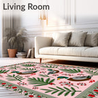 Pink Whimsical Duck Pineberry Border Rug