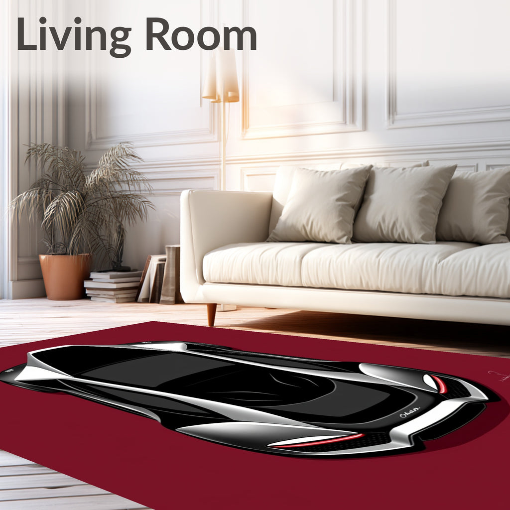 Sleek Black Silver Sportscar Silhouette Rug