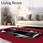 Sleek Black Silver Sportscar Silhouette Rug