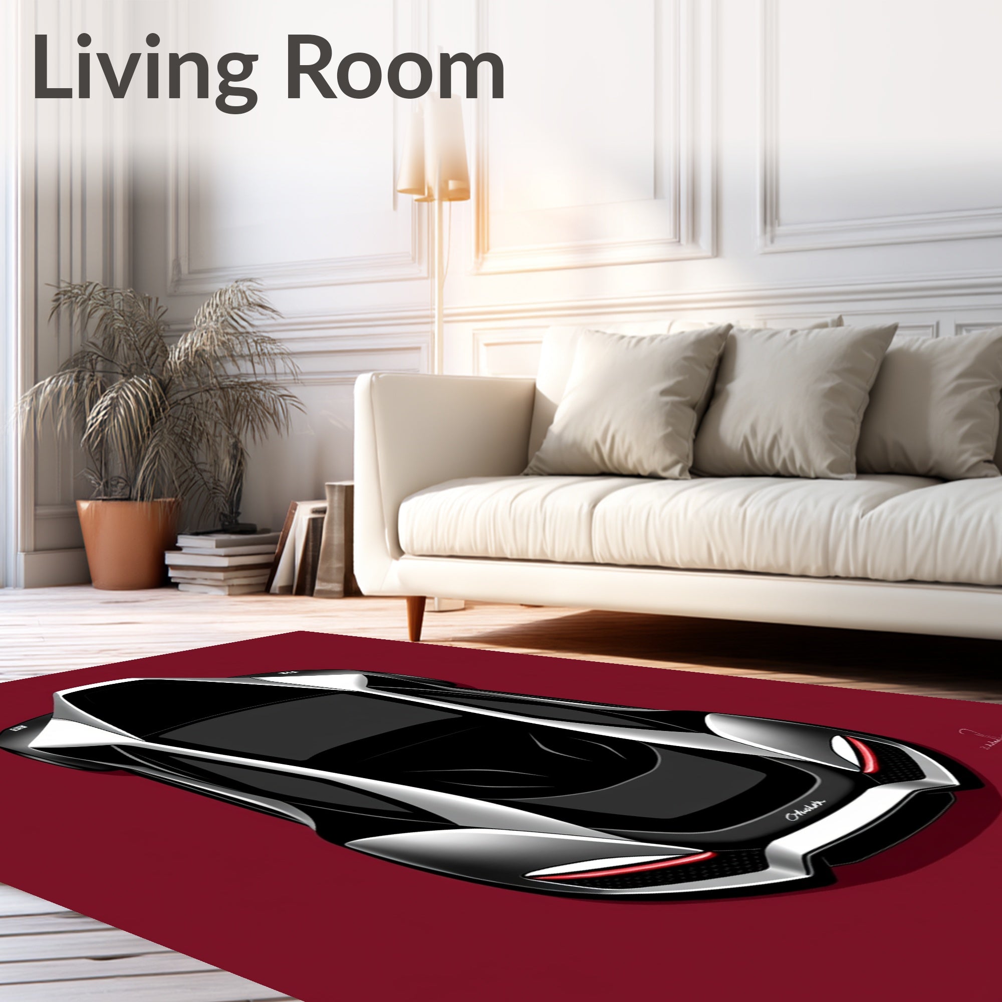 Sleek Black Silver Sportscar Silhouette Rug