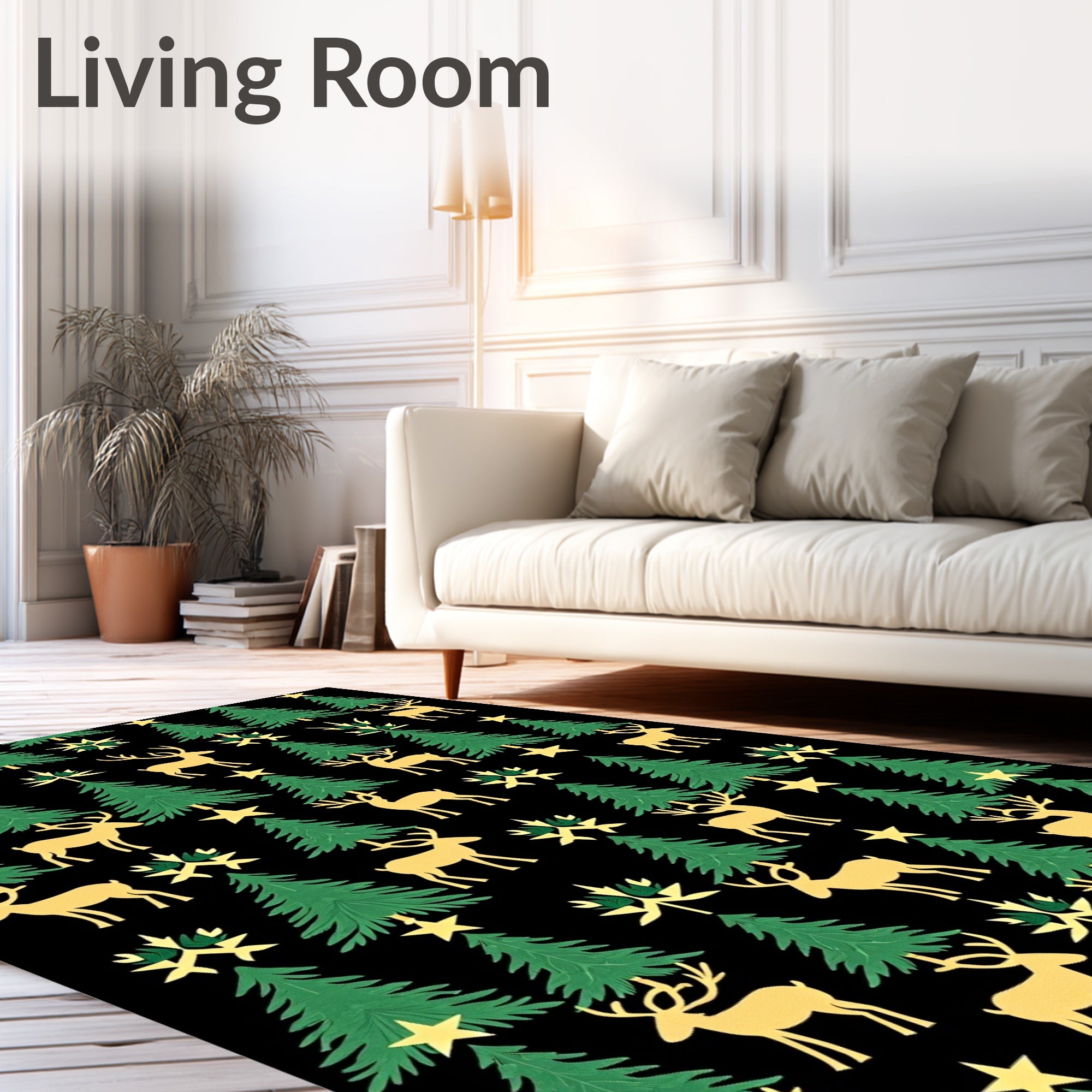 Golden Deer Forest Stars Rug