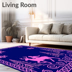 Pink Deer Rider Snowflake Woodland Scene Rug