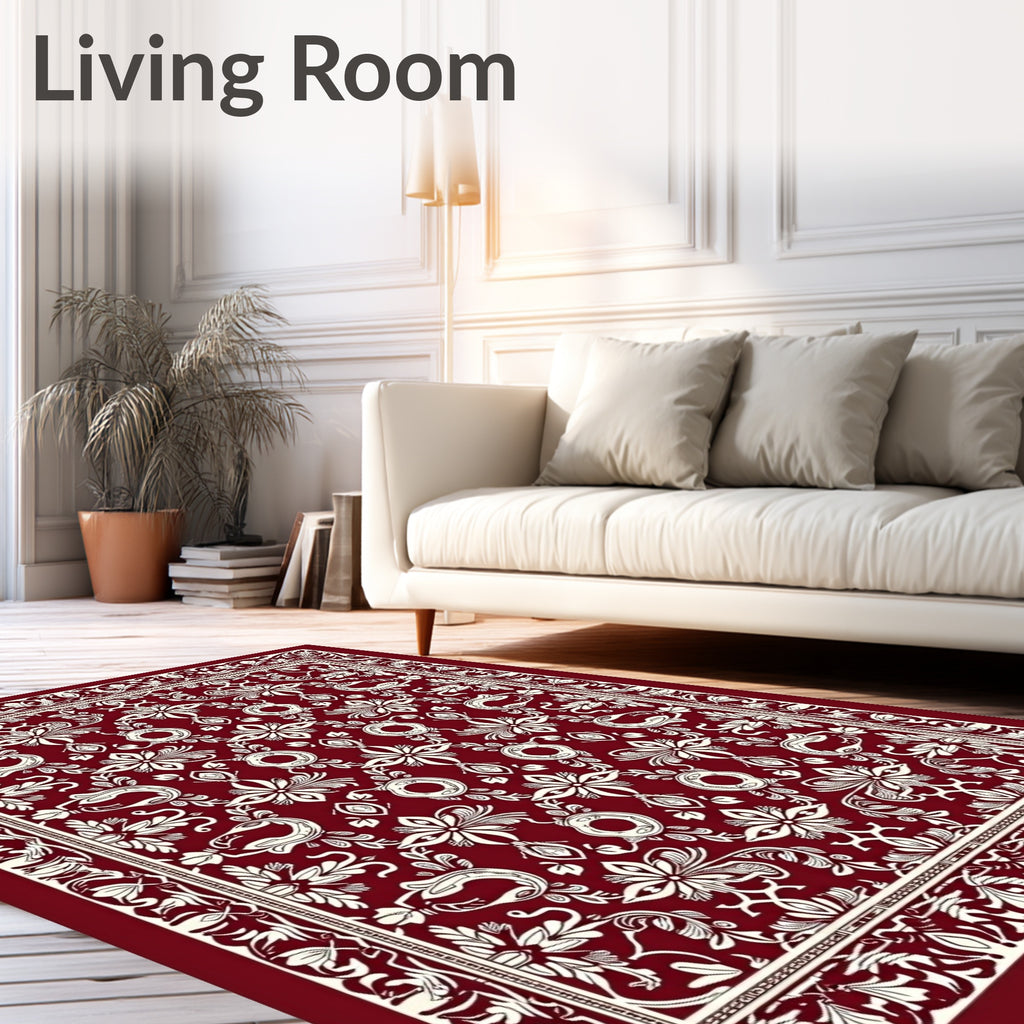 Antique Crimson Swirl Blossom Frame Rug