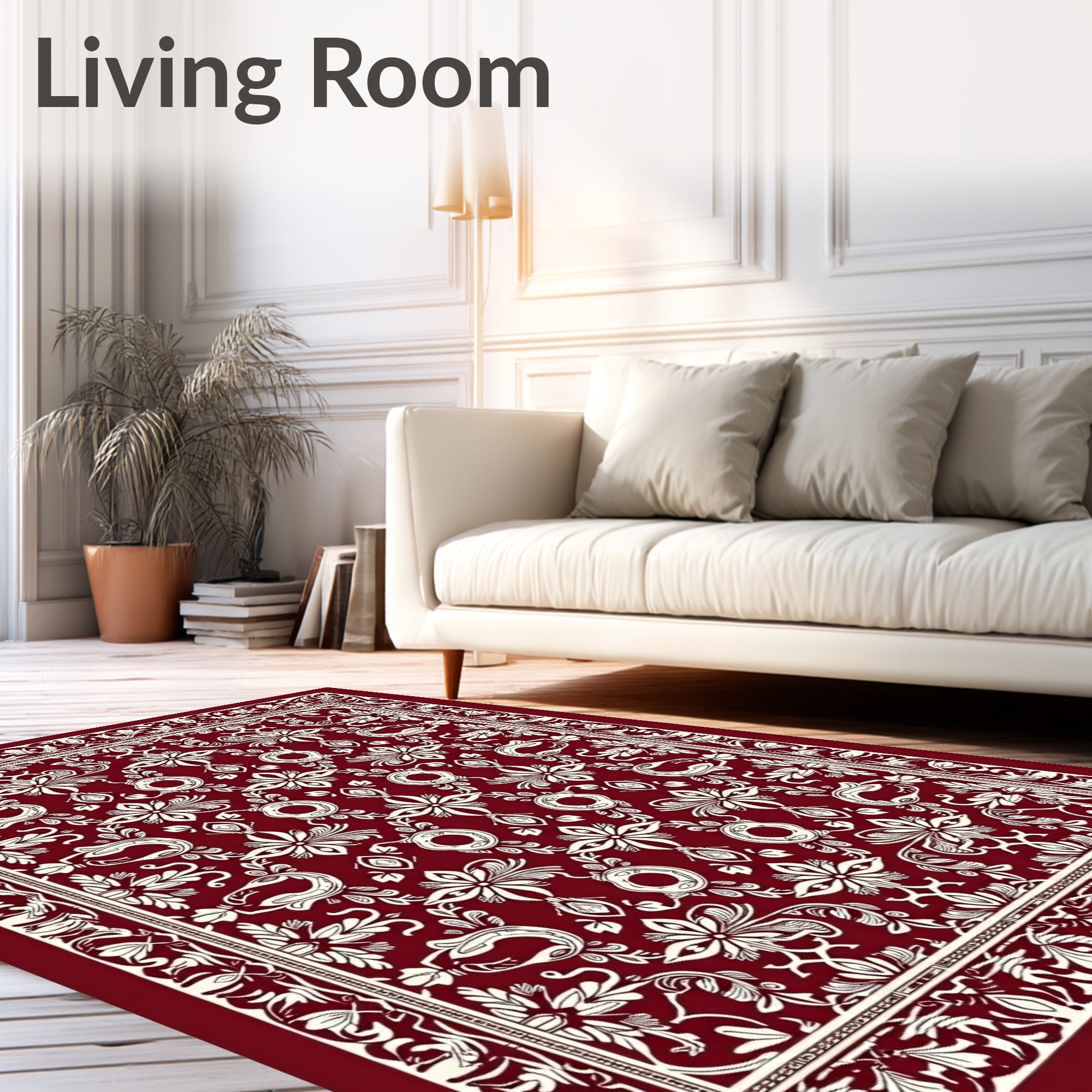 Antique Crimson Swirl Blossom Frame Rug